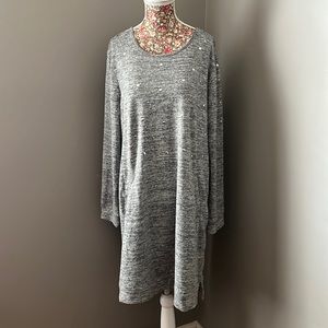 Tacera | Heather Gray Jersey Studded Sweater Dress Tunic size Large